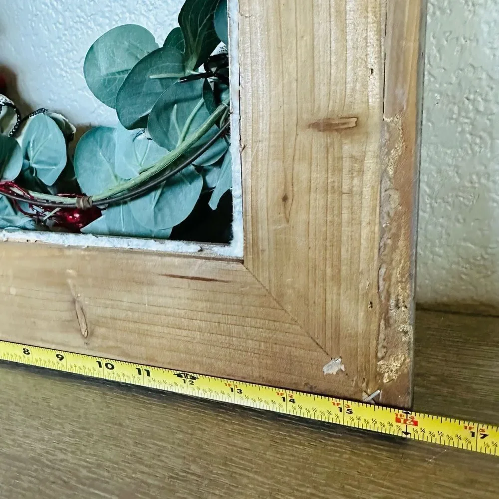 Rustic Wooden Open Frame Holiday Christmas Eucalyptus Wall Wreath Decor